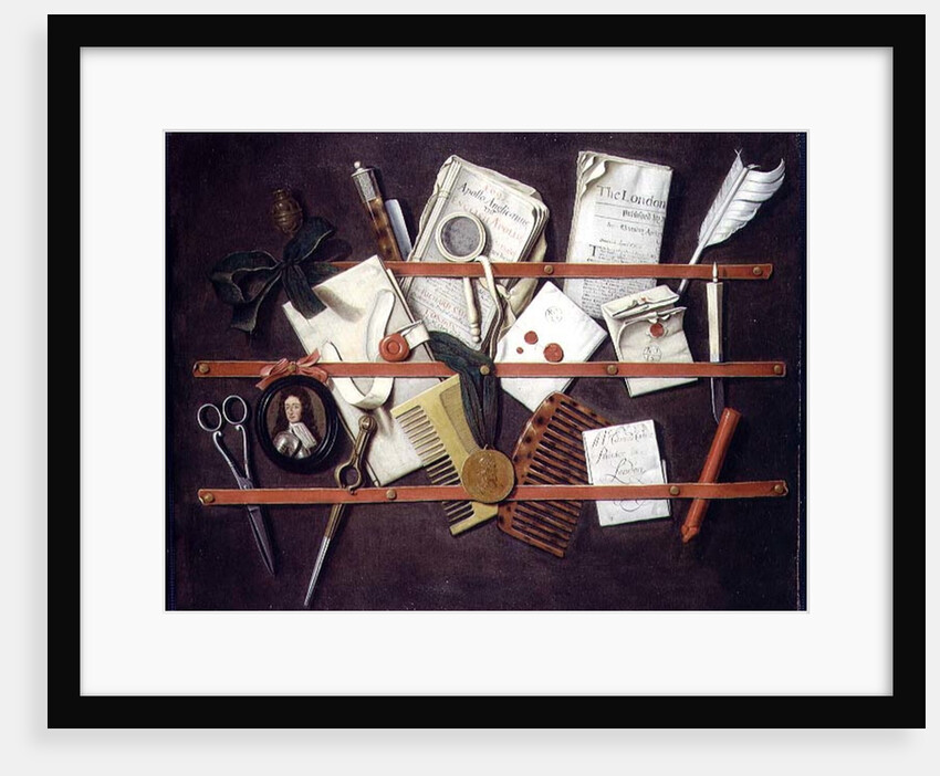 Trompe l'oeil letter rack with a miniature portrait of a young man in armour, 1697 by Edwaert Colyer or Collier