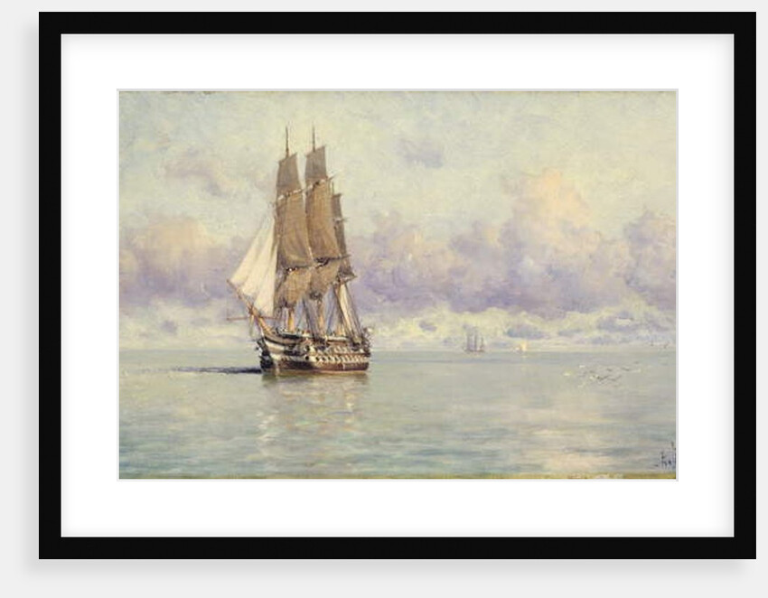 A Man-O-War Becalmed, 1885 by Eduardo de Martino