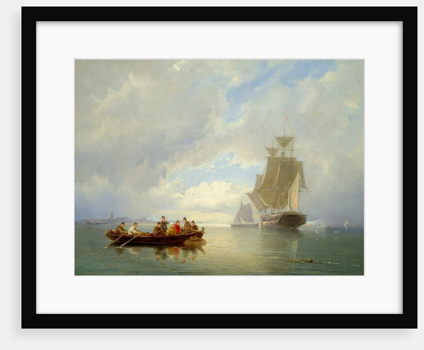 A Ship Becalmed and a Rowing Boat by Pieter Christiaan Cornelis Dommelshuizen