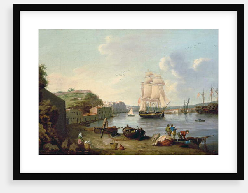 Ship under Sail in the Harbour at Port Mahon, Minorca by Anton Schantz