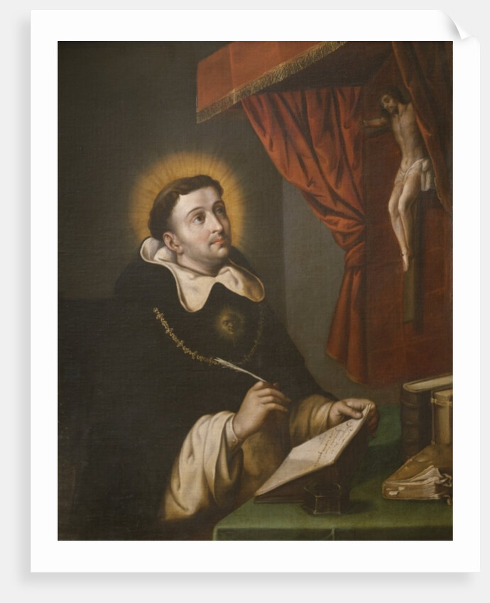 St. Thomas Aquinas writing before the crucifix by Antonio Rodriguez
