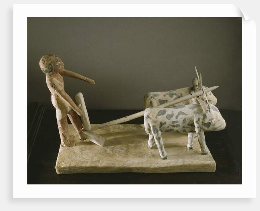 Funerary model of a ploughman leading his plough drawn by two oxen by Middle Kingdom Egyptian