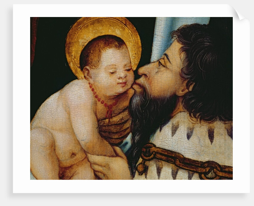 Melchior kisses the infant Jesus by German School