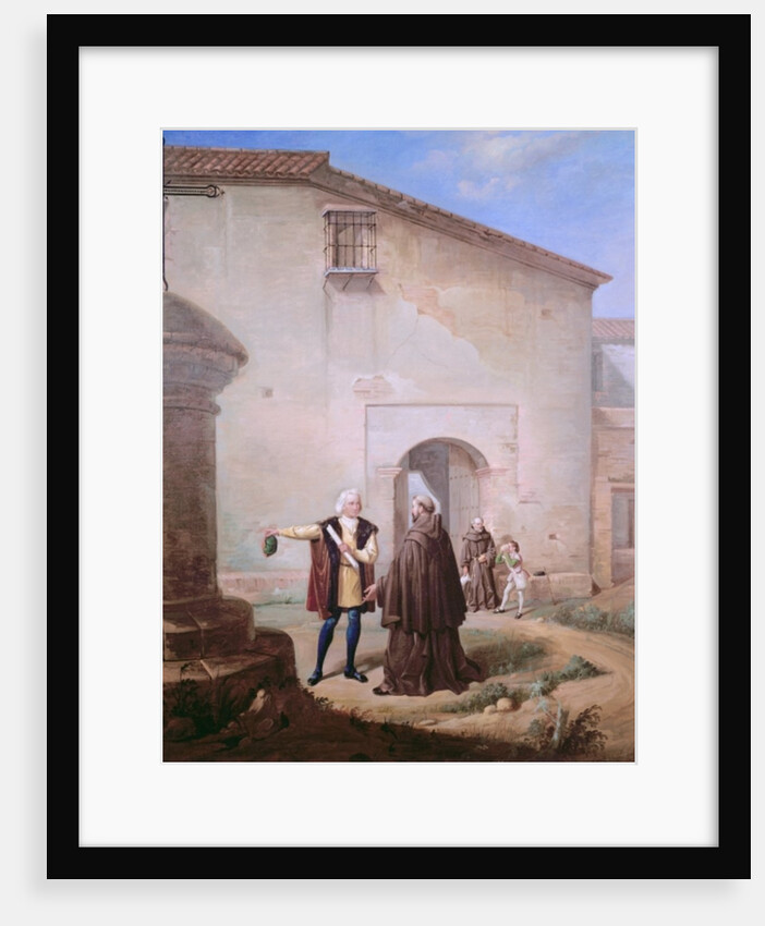 The Franciscan friars of the Convento of Santa Maria de la Rabida give bread and water to Christopher Columbus and his son Diego, 1858 by Antonio Cabral Bejarano