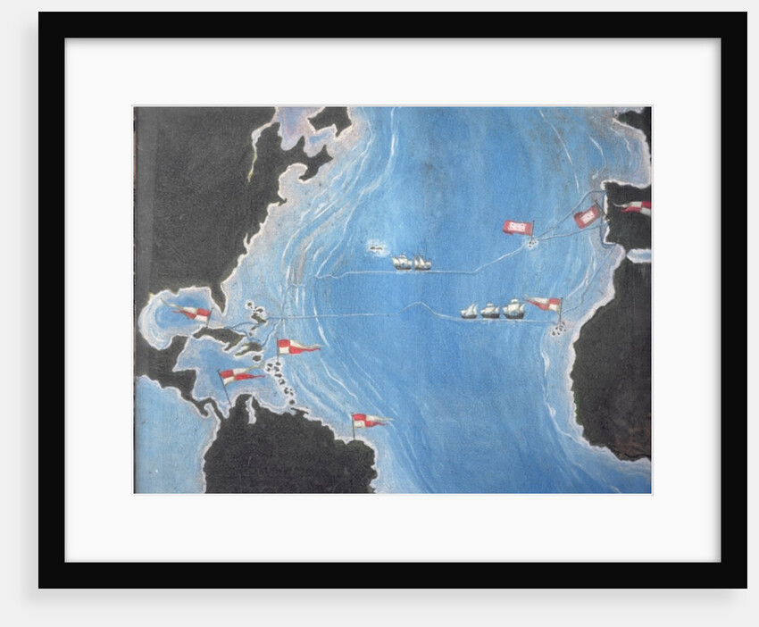 Map showing the route of Christopher Columbus on his first voyage to the New World by Spanish School