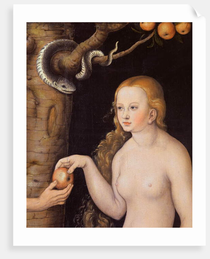 Eve offering the apple to Adam in the Garden of Eden and the serpent, c.1520-25 by Lucas the Elder Cranach