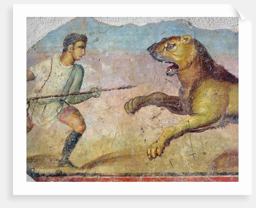 A Gladiator Fighting a Lion by Roman