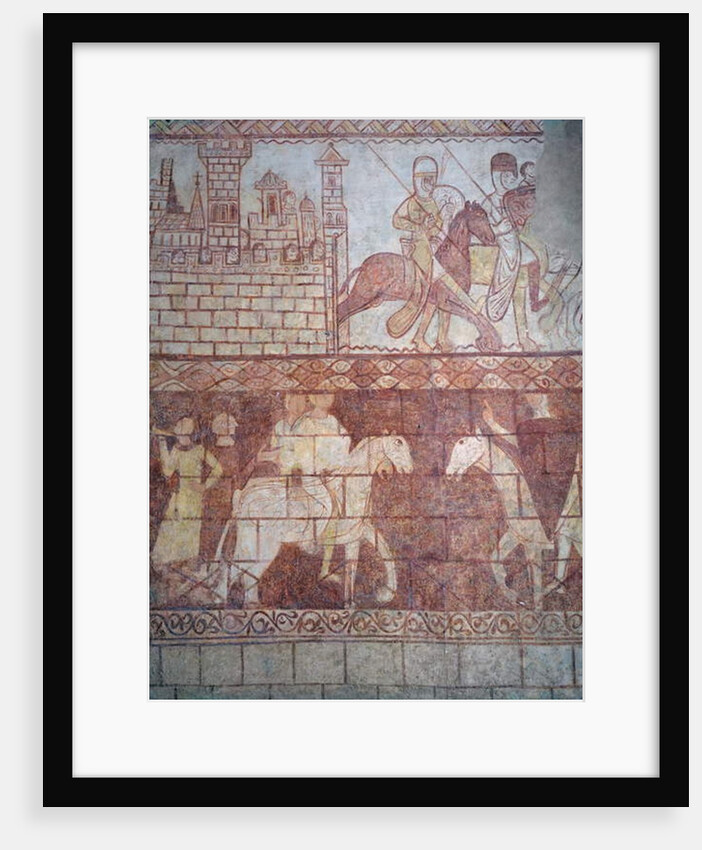 Departure of the Crusader Templar knights in 1163 from their Syrian castle of Krak des Chevaliers for the battle of Boquée by French School