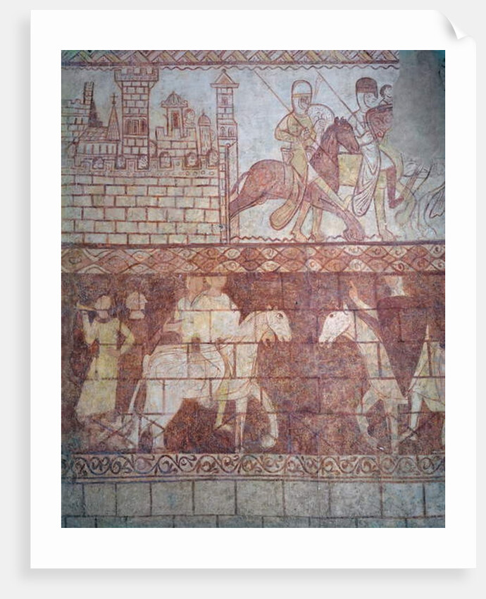 Departure of the Crusader Templar knights in 1163 from their Syrian castle of Krak des Chevaliers for the battle of Boquée by French School