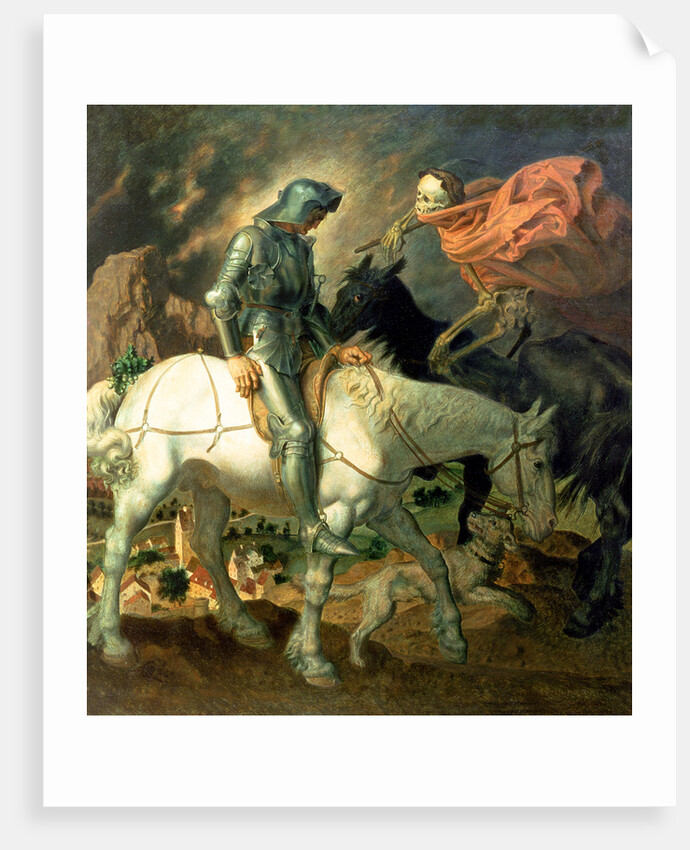 Don Quixote with Death, based on 'The Knight, Death and the Devil' by Albrecht Durer, c.1920 by Theodor Baierl