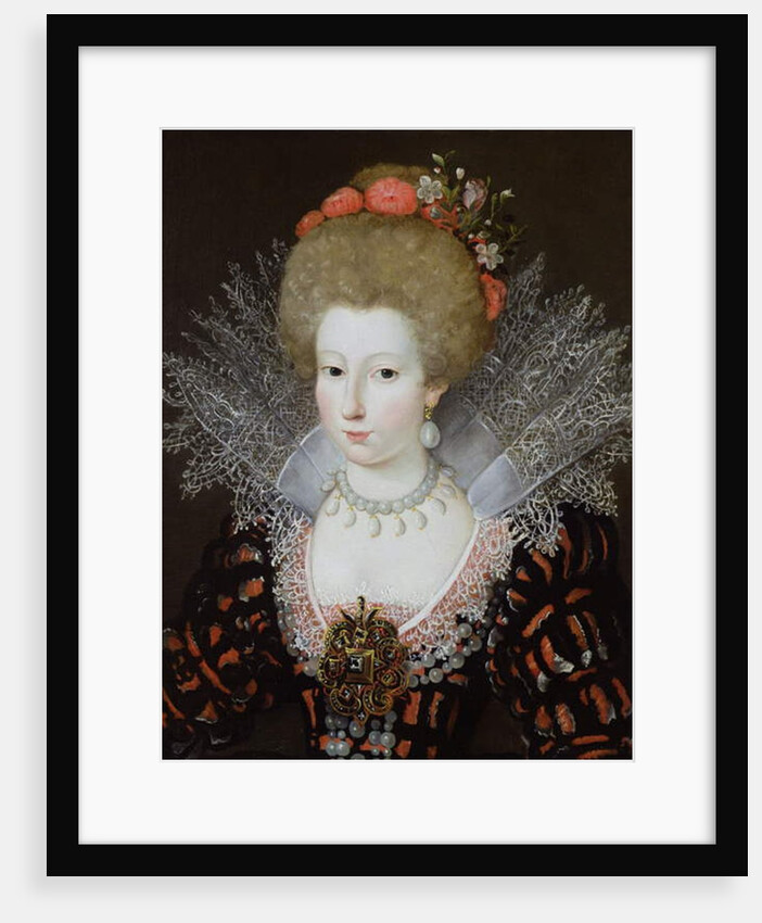 Portrait of a lady in a high lace collar and jewelled silk costume, early 17th century by Marguerite Bunel
