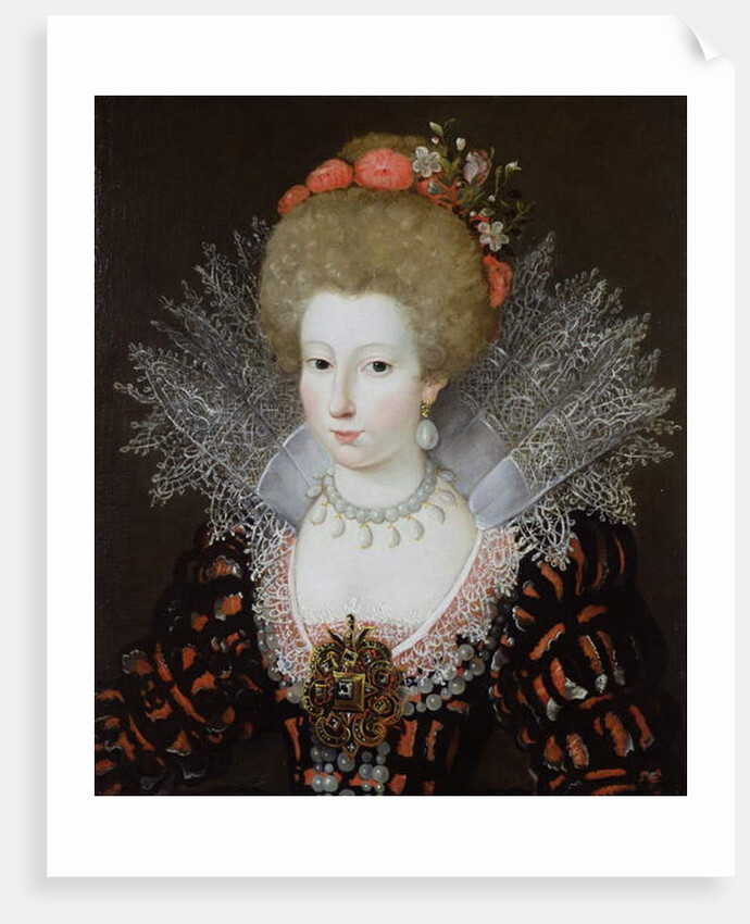 Portrait of a lady in a high lace collar and jewelled silk costume, early 17th century by Marguerite Bunel