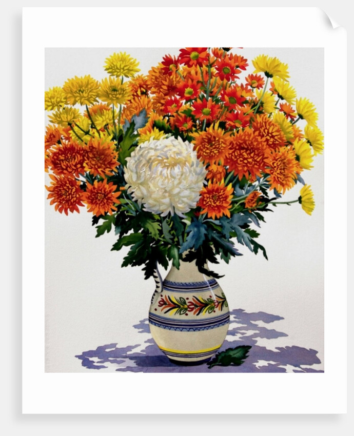 Chrysanthemums in a patterned jug, 2005 by Christopher Ryland
