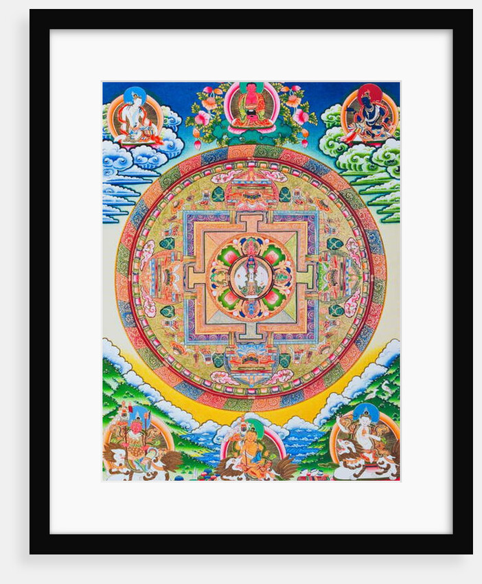 Mandala with one thousand arms Avalokiteshvara; the sacred, magical circle depicting the eleven headed Bodhisattva symbolising infinite compassion by School Nepalese