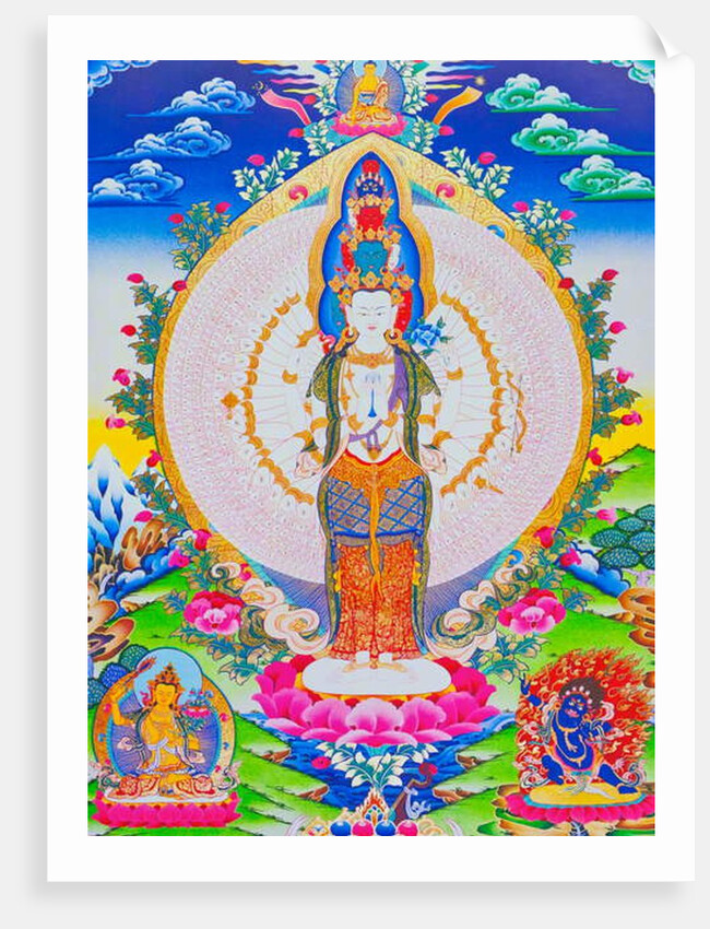 Image depicting the thousand arms Avalokiteshvara, the eleven headed Avalokiteshvara with thousand arms and 1022 eyes symbolising infinite compassion by School Nepalese