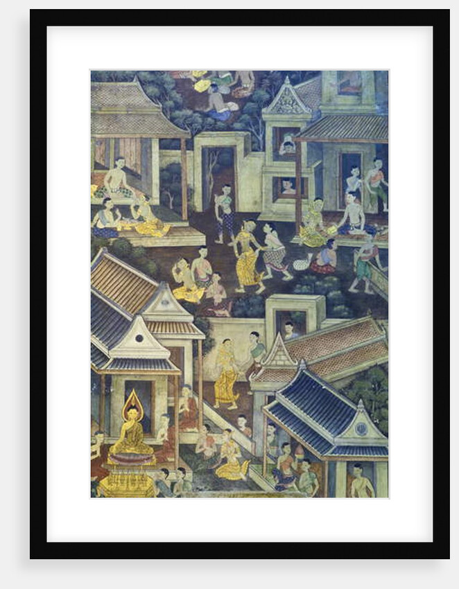 Mural with scenes of Thai culture, Wat Pho, Bangkok, Thailand by Anonymous