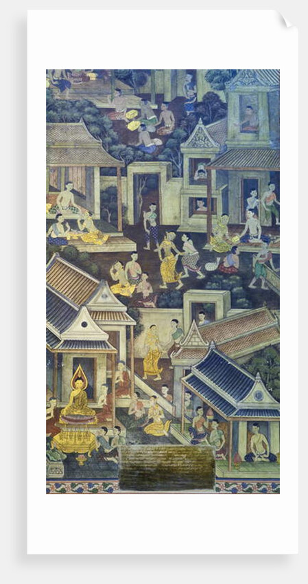 Mural with scenes of Thai culture, Wat Pho, Bangkok, Thailand by Anonymous