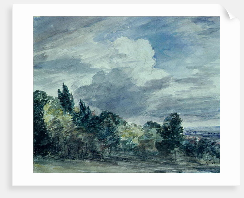 View over a wide landscape, with trees in the foreground, September 1832 by John Constable