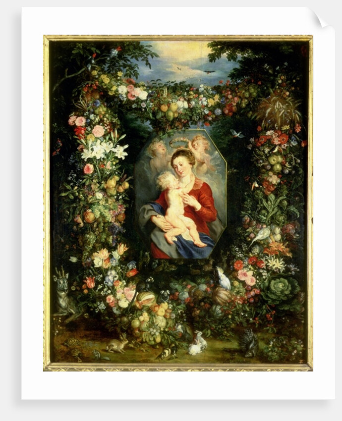 The Virgin and child in a garland of fruit and flowers, c.1614-18 by Jan & Rubens P.P. Brueghel