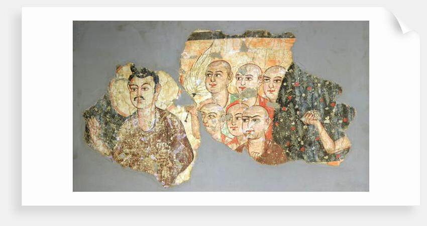 Buddha with his Six Disciples, from Miran, 3rd-4th century painting) by School Indian