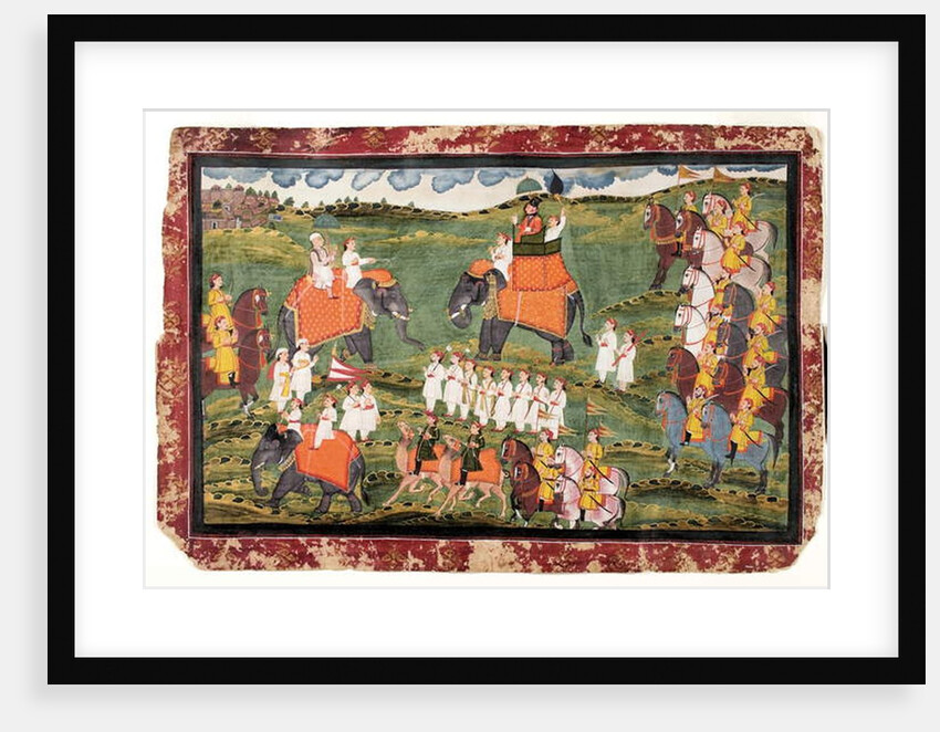 Colonel James Tod and Guru Gyanchandra riding elephants near Udaipur, October 1822 by Rajasthani School