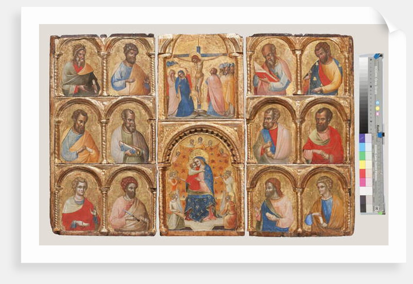 Madonna and Child with Angels, the Crucifixion, and Twelve Apostles or Saints, c.1360 by Lorenzo Veneziano
