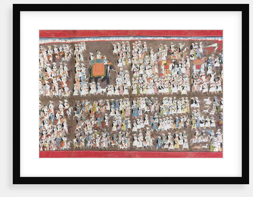 Sansar Chand seated on an elephant, surrounded by an army on foot and on horseback, c.1790 by Purkhu Purkhu