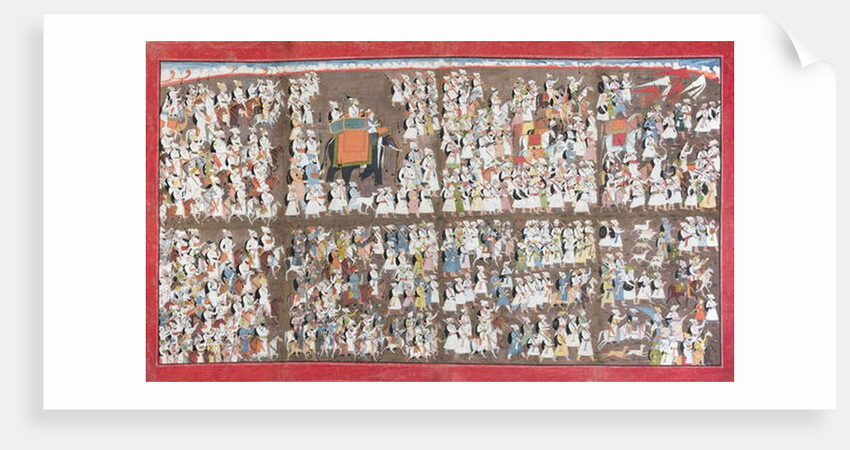 Sansar Chand seated on an elephant, surrounded by an army on foot and on horseback, c.1790 by Purkhu Purkhu