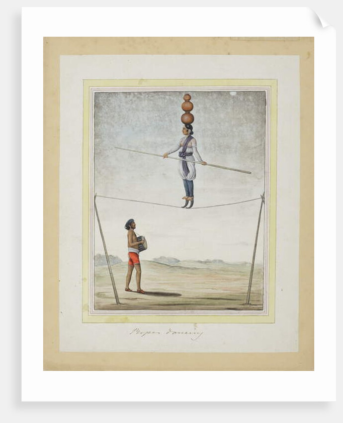 Acrobat on a tightrope, drummer below, c.1820 by Indian School