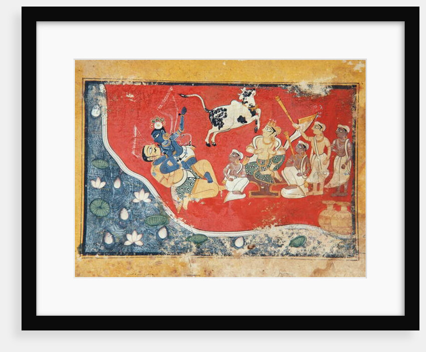 Krishna defeats a demon beside a river, c.1560 by Indian School