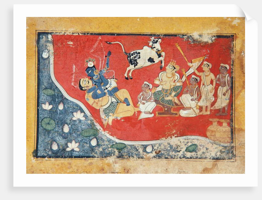 Krishna defeats a demon beside a river, c.1560 by Indian School