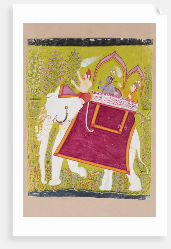 Rama and Lakshman in the howdah of a white elephant with Hanuman as mahout, late 18th century by Indian School