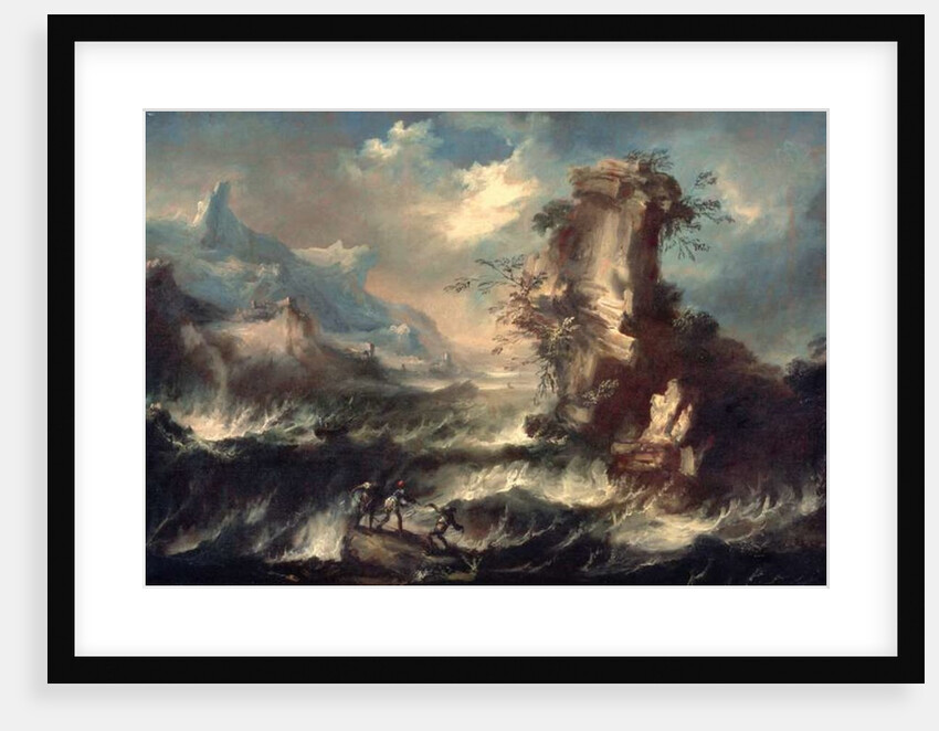 Italian Seascape with Rocks and Figures by Marco Ricci