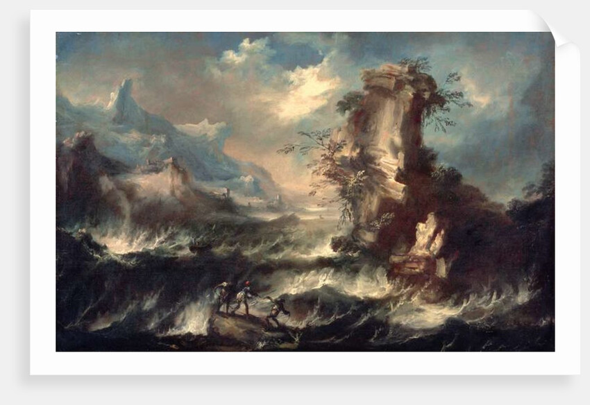 Italian Seascape with Rocks and Figures by Marco Ricci