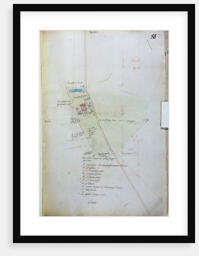 Ms 25517/1 fol.88 Map of the village of Belchamp St. Paul, 1576 by Israel Amyce