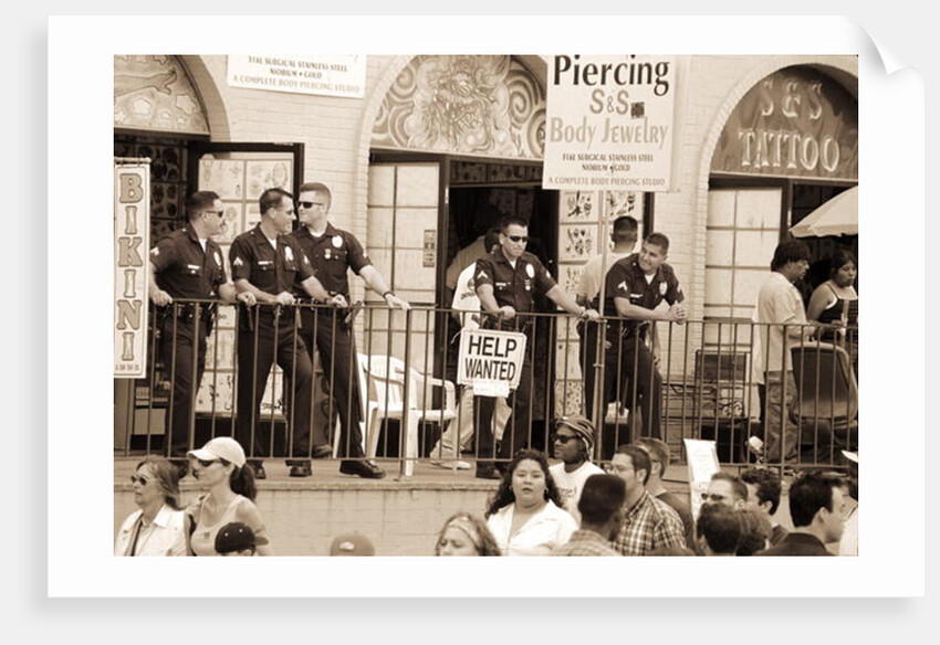 Police gathered behind a 'Help Wanted' sign, 2004 by Stephen Spiller