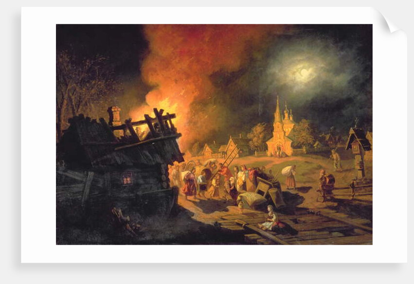 Fire in the Village by Leonid Ivanovich Solomatkin