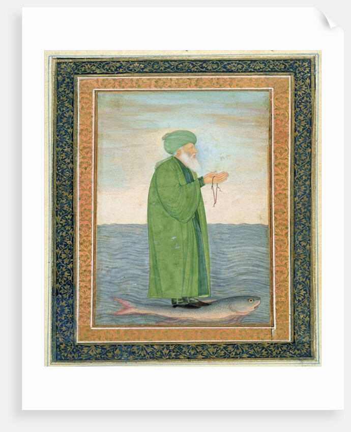 Khawa Khizir Khan riding on a fish by Mughal School