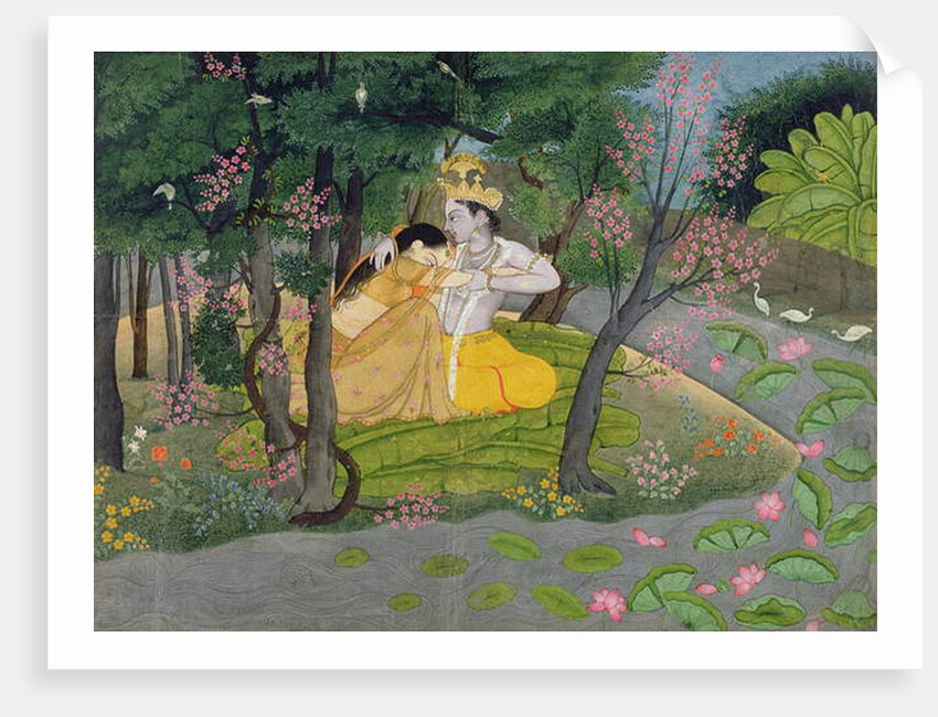 Radha and Krishna embrace in a grove of flowering trees, c.1780 by Indian School