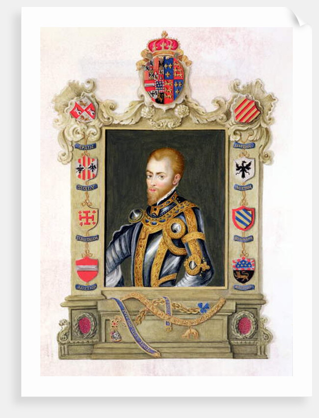 Portrait of Philip II King of Spain from 'Memoirs of the Court of Queen Elizabeth' after a portrait by Titian. by Sarah Countess of Essex