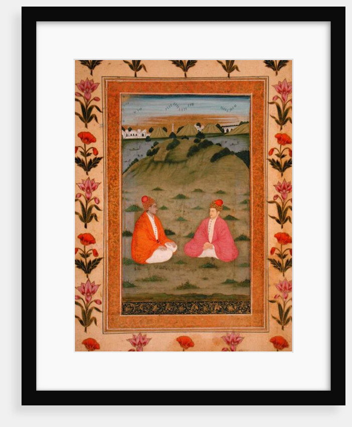 Two nobles seated in a landscape by School Mughal