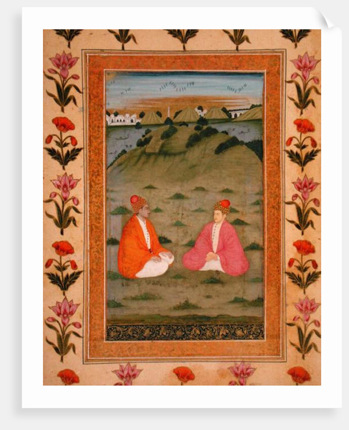 Two nobles seated in a landscape by School Mughal