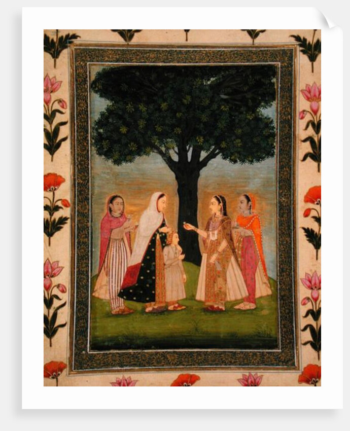 Four Ladies meet by a Tree by Mughal School