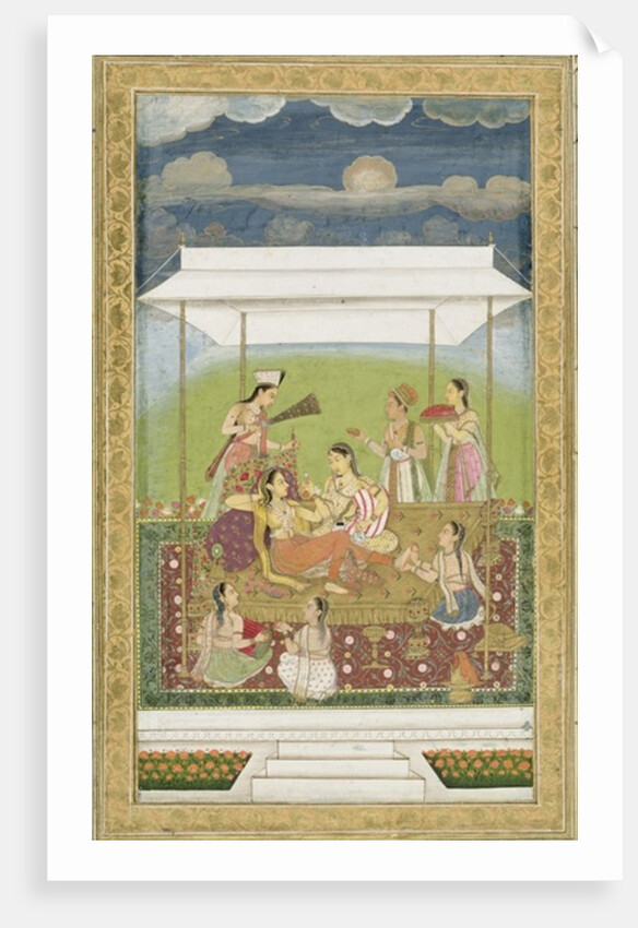 Ladies listening to music in a garden by School Mughal
