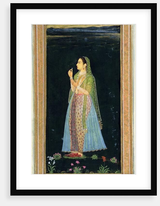 Lady holding a blossom by School Mughal