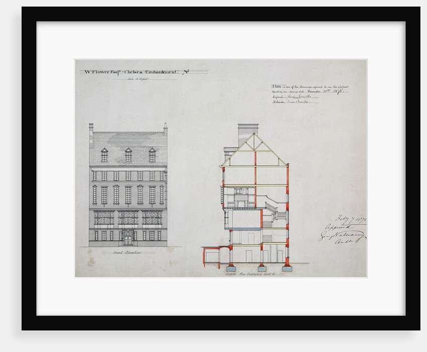 Design for a house for W. Flower Esq, Chelsea Embankment, London, 1876 by Richard Norman Shaw