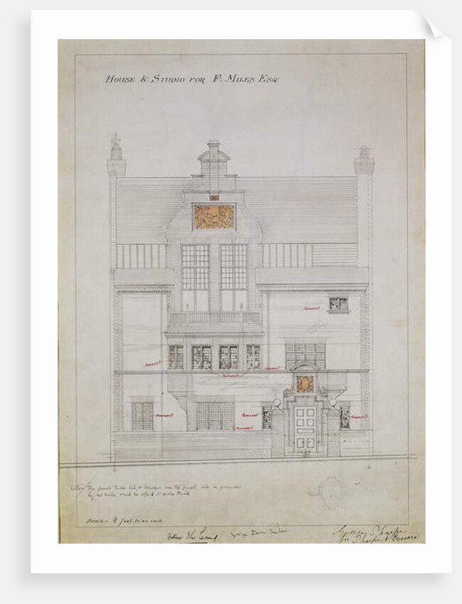 Working drawing for House and Studio for F. Miles Esq, Tite Street, Chelsea, 1878-79 by Edward William Godwin