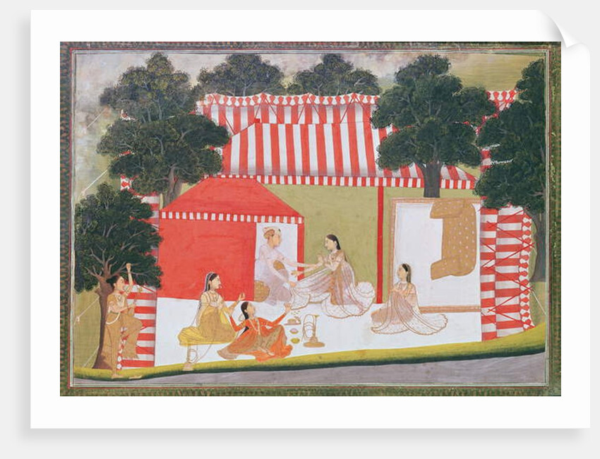 A prince trying to pull a lady into his tent; a maid and friends look on in surprise, c.1760 by Indian School
