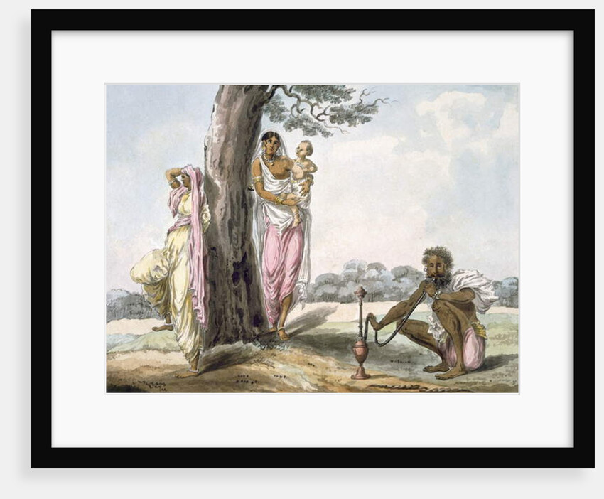 Family: Man smoking a hookah and girl doing Yoga, c.1850 by Indian School