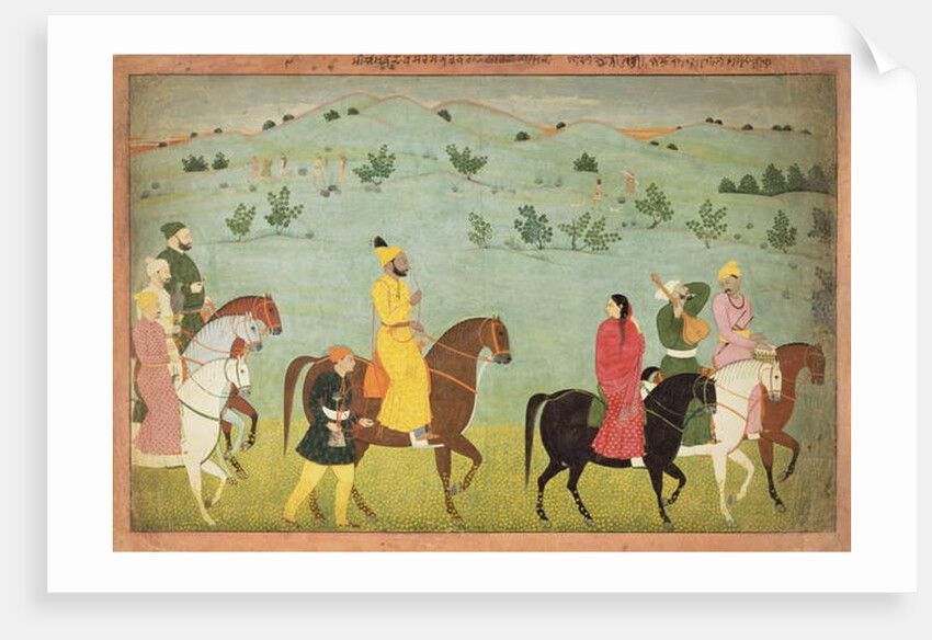 A Jasrota prince, possibly Balwant Singh, on a riding expedition, by Nainsukh Kashmir, c.1751 by Indian School
